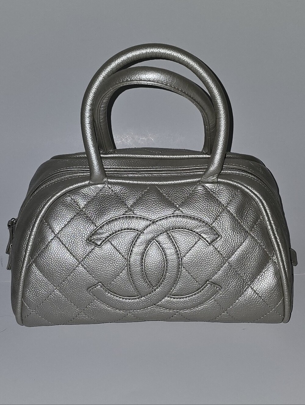 CHANEL Silver Quilted CC Top-Handle Satchel